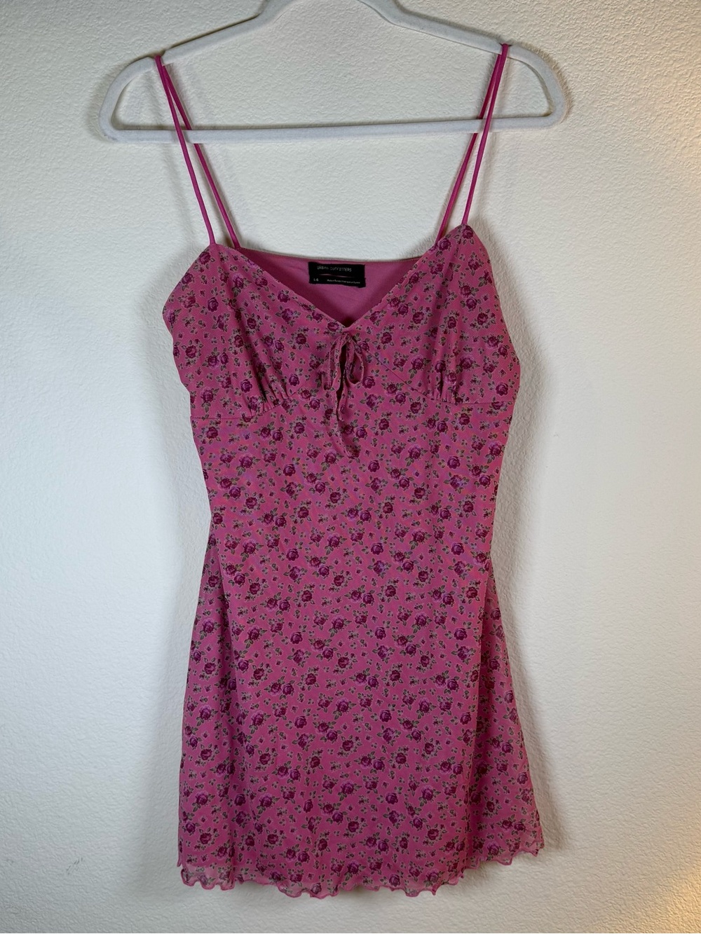 Urban outfitters Pink Floral Slip Dress with Spaghetti Straps Large